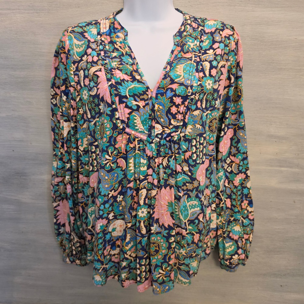 Loft Colorful Floral & Medallion‎ Print High Low Hem Tunic Blouse Medium GC